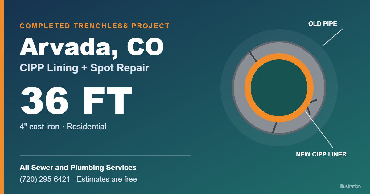 Illustration of cipp lining + spot repair for a 36 ft sewer line in Arvada, CO