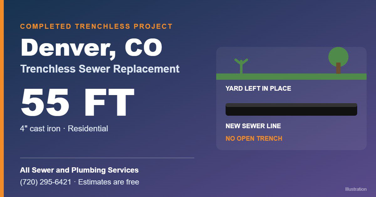 Illustration of trenchless sewer replacement for a 55 ft sewer line in Denver, CO