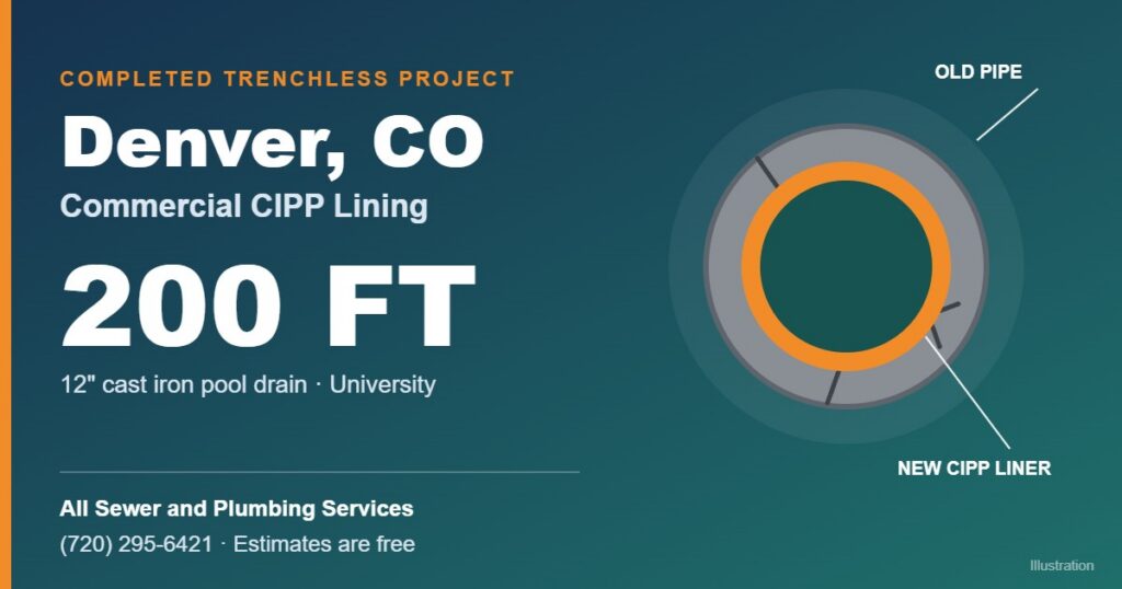 Illustration of commercial cipp lining for a 200 ft sewer line in Denver, CO